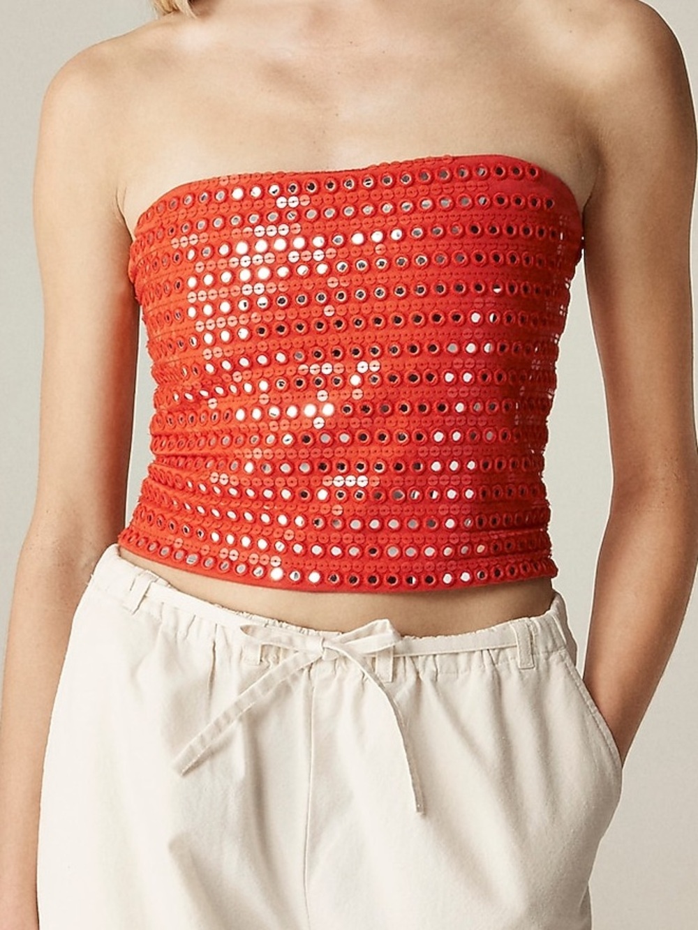 J. Crew Broken-in jersey tube top with mirror embellishments in Aperitif Red